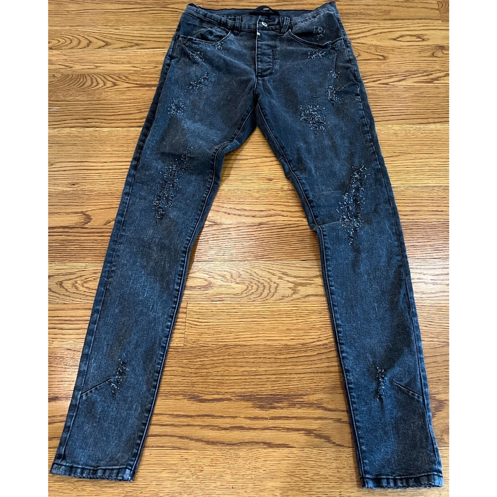 Men's Kollar Rockstar Buttonfly Jeans Faded Vintage Black Size 30 x 31